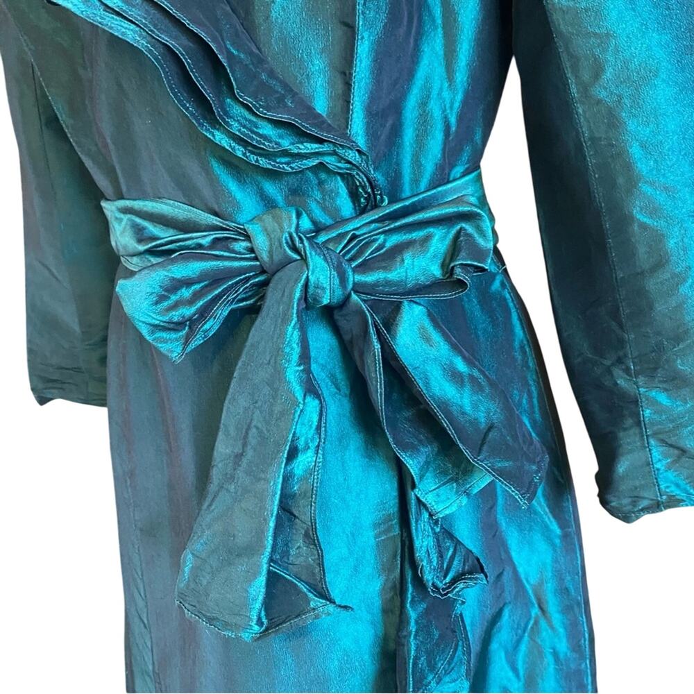 Teri Jon Rickie freeman Emerald Green 100% silk wrap Dress size 4 ruffle formal - Picture 5 of 13